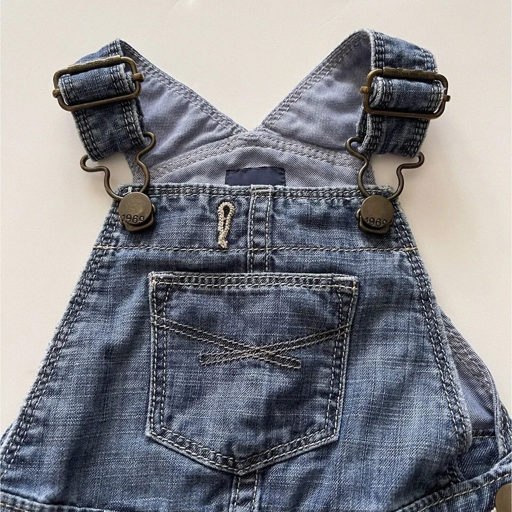Baby Gap Overall Denim Dress Girls 3-6 mos Ruffled Jean Blue - Picture 2 of 5